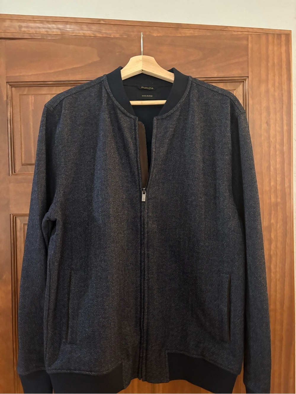Massimo Dutti Men's Navy Herringbone Bomber Jacket
